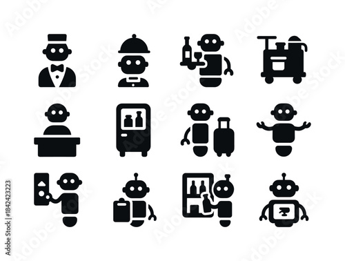 Hospitality Robot Icons. Hospitality robots. Solid icon set of H