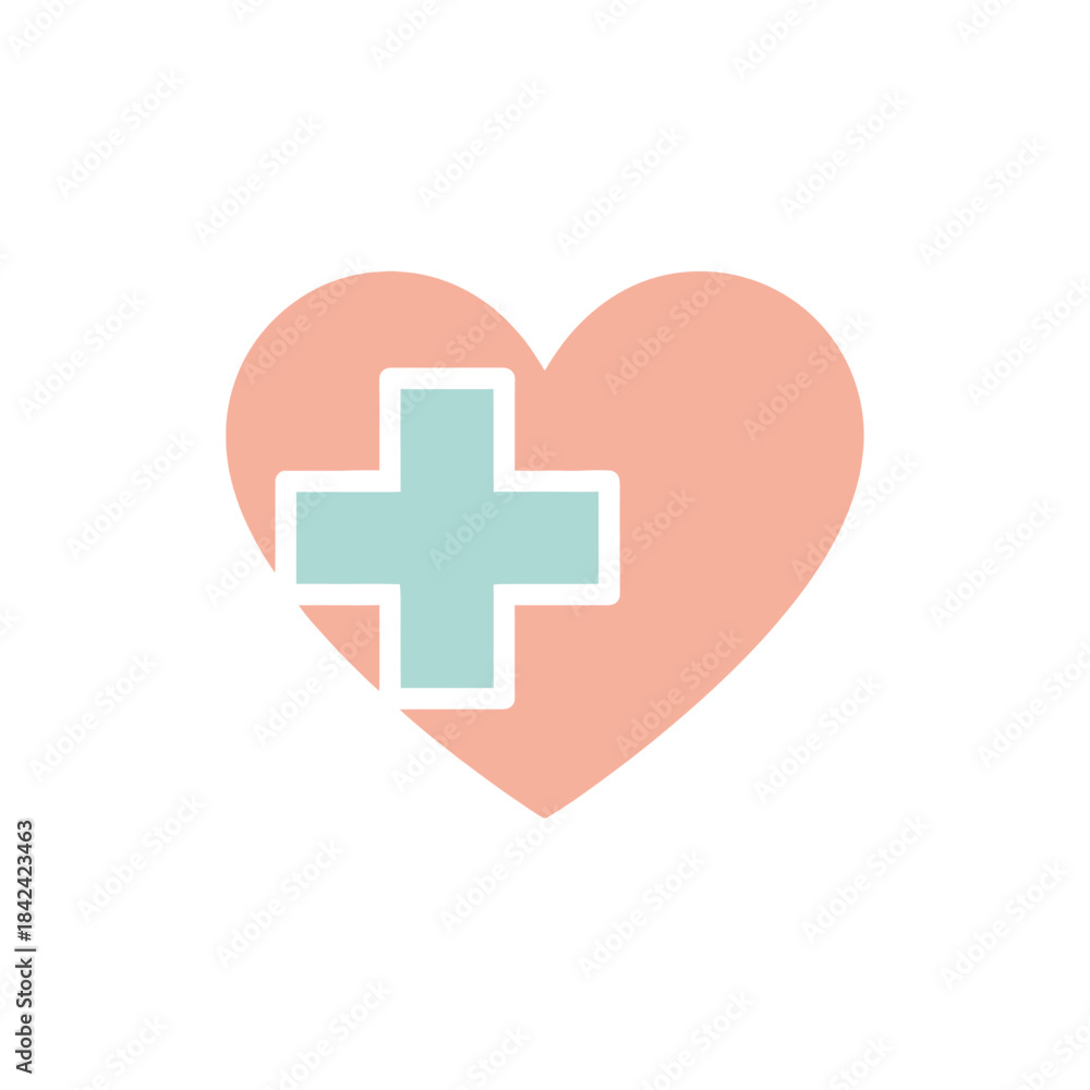 Obraz premium Heart with Medical Cross Symbol for Healthcare and Wellness.
