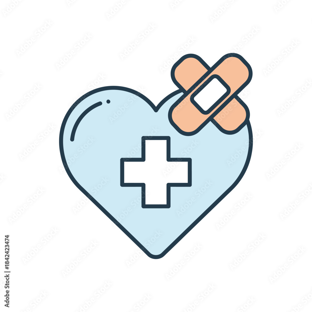 Obraz premium Heart with Bandage and Medical Cross Symbolizing Health and Healing.