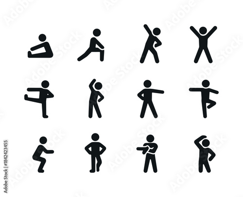 Dance Warm-Up Icons. Dance warm-up. Solid icon set of dance warm