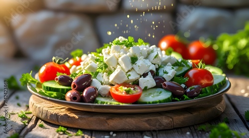 Fresh Mediterranean Salad with Feta Cheese and Vibrant Veggies