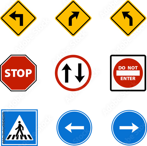 Set of Road Traffic Signs Collection ? Warning, Prohibition, and Mandatory Symbols. isolated on transparent background 