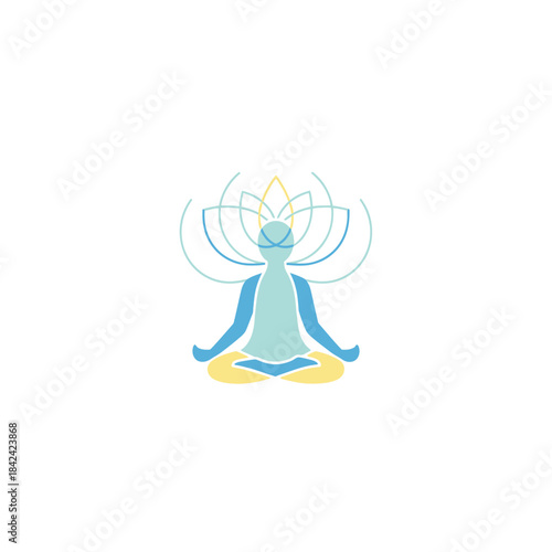 Meditating Figure with Lotus Aura for Wellness and Spiritual Growth.