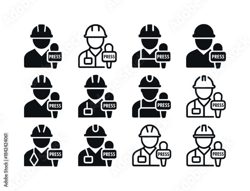 Press Workers Icons. Workers Speaking to the Press. Icon set. Se