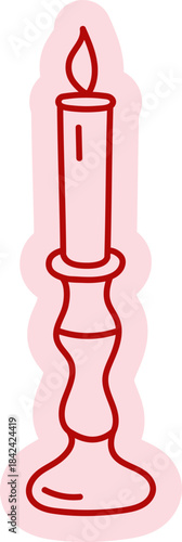 Minimal red line art of a candle on a stand. Elegant romantic illustration perfect for Valentine’s Day, cozy decor themes, invitations, and love-themed designs