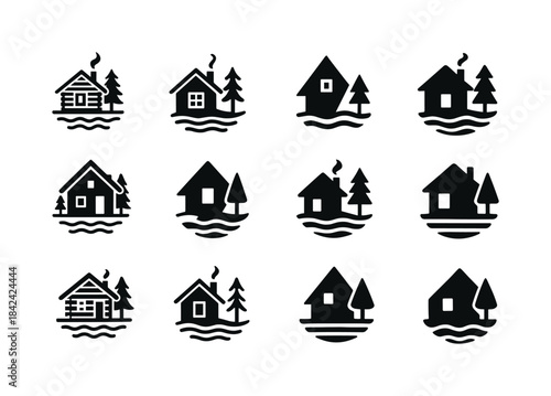 Rustic Cabin Logo Set. Rustic cabins. Icon set. Set Logo of rust