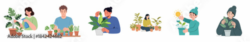 Flat Illustration People Gardening Plants Indoor Lifestyle and Home Decoration