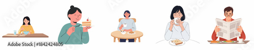 Flat Illustration Daily Activity Lifestyle Illustration of People Eating and Relaxing