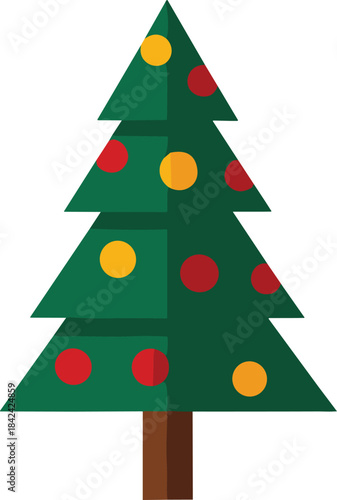 Decorated Christmas Tree without Star – Isolated on Transparent Background Flat Holiday Vector