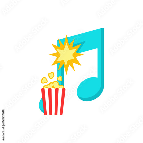 Movie Soundtrack Concept with Popcorn, Music Note, and Starburst.