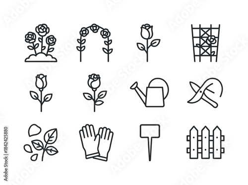 Rose Garden Icons. Rose Garden. Line icon set of Rose Garden: ro