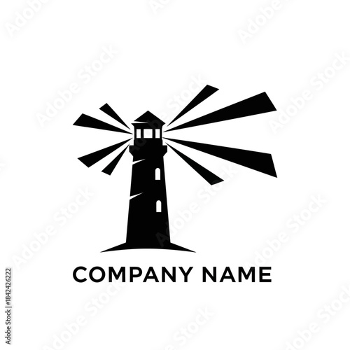 Silhouette of a Lighthouse with Beams of Light Emanating Outward.