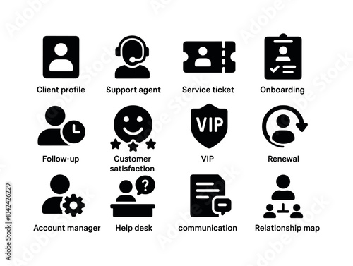 Client Management Icons. client management. Solid icon set of cl