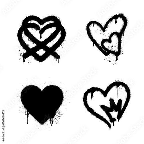 Black Spray Paint Love Icons for Romance Design
