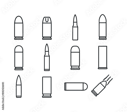 Bullet Icon Grid. Bullet. Line icon set of Bullet: full metal ja