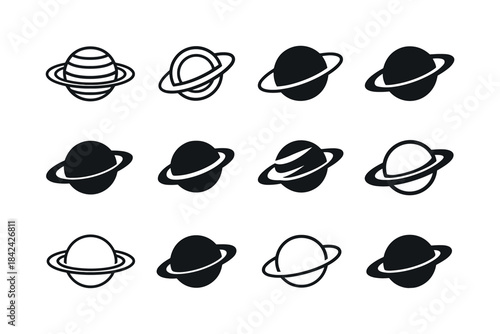 Saturn Logo Variations. Saturn. Icon set. Set Logo of Saturn: ri