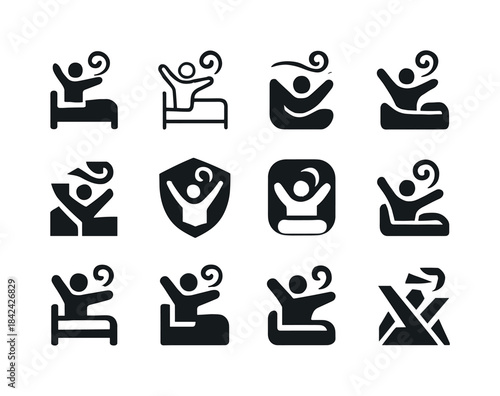 Morning Stretch Icons. a person waking up from a restful night