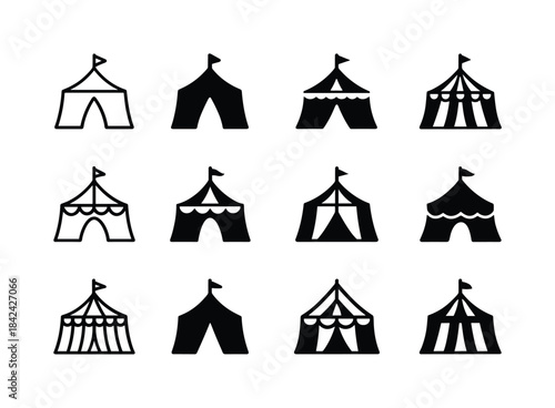 Circus Tent Icons. Circus tent. Icon set. Set Logo of circus ten