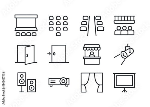 Theater Icon Set. Theater layout. Line icon set of Theater layou
