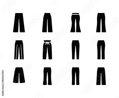 Fashion Pants Icons. Fashion pants. Solid icon set of fashion pa