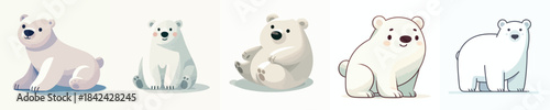 Polar bears. Vector, minimalist, illustration, icon set.