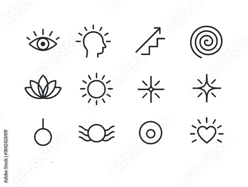 Higher Consciousness Icons. Higher consciousness energy. Line ic