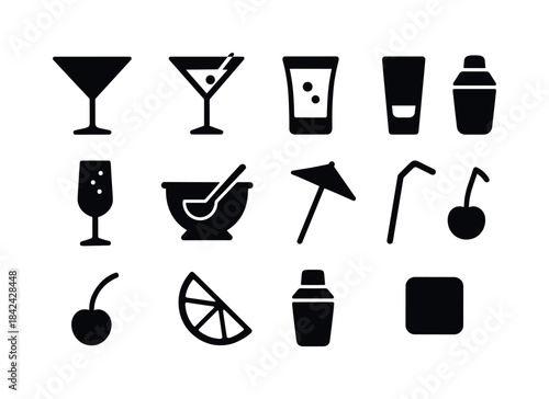 Party Drink Icons. Party drinks. Solid icon set of party drinks: