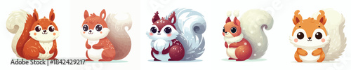 winter squirrel. Vector, minimalist, illustration, icon set.
