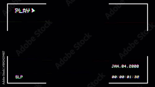 VCR Camcorder Recording Screen Overlay with Heavy VHS Glitch Noise, Scan Lines, Retro 80s 90s Found Footage Effect 4K 4k video animation seamless loop