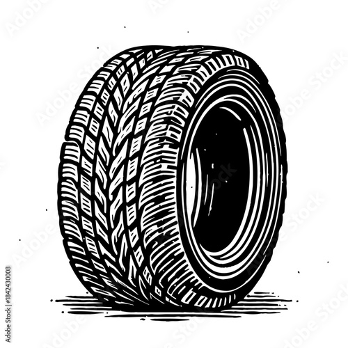 Black And White Illustration Of A Car Tire On A White Background