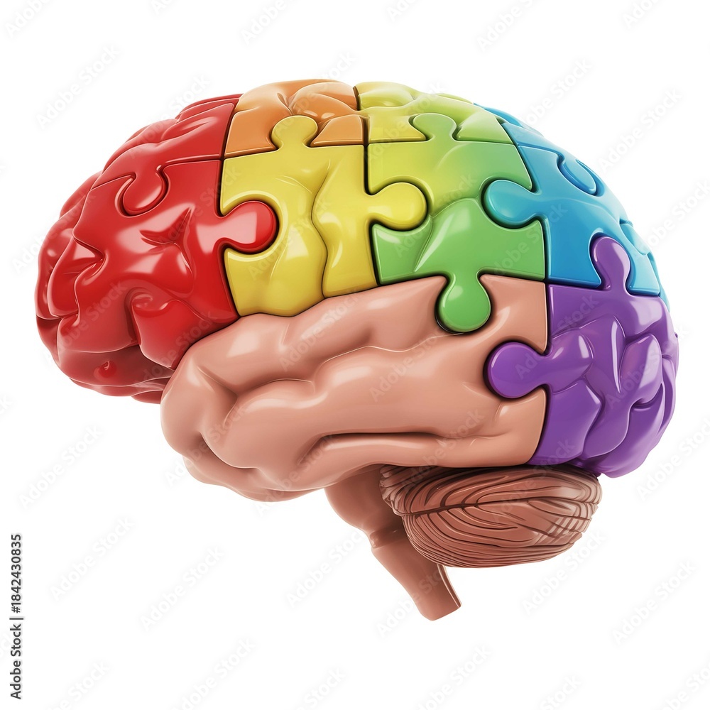 Naklejka premium Rainbow Brain Puzzle Pieces Isolated on White