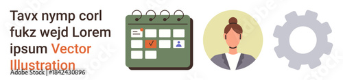 Scheduling, user management, workflow, organization, task planning, productivity tools. ion of a calendar, a female avatar icon and a gear. Scheduling and user management concepts
