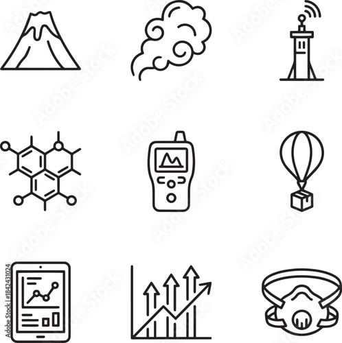 Environmental monitoring and analysis line icons set ecological survey elements