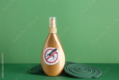 Photography Mosquito repellent products on green background