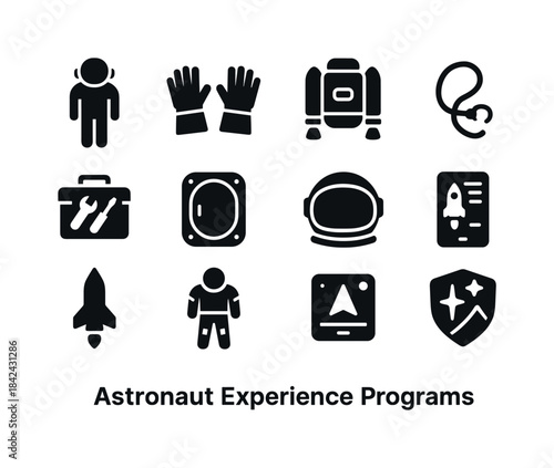 Astronaut Program Icons. Astronaut Experience Programs. Solid ic