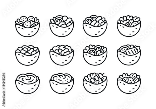 Street Food Pita Icons. Street Food Pitas. Line icon set of Stre