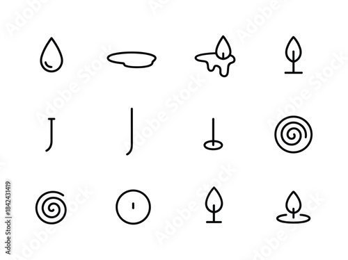 Wax & Wick Icons. Wax & Wick Elements. Line icon set of Wax & Wi