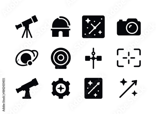 Space Observation Icons. Space observation. Solid icon set of Sp