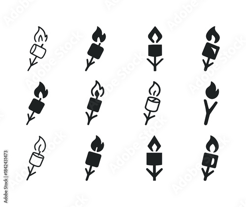 Marshmallow Icon Variations. Roasting marshmallows. Icon set. Se