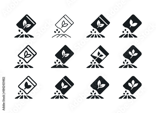 Sowing Logo Icons. Sowing. Icon set. Set Logo of sowing: Seed pa