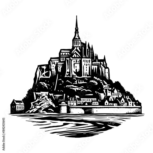 Historic Mont Saint Michel Fortress Island With Gothic Architecture In France