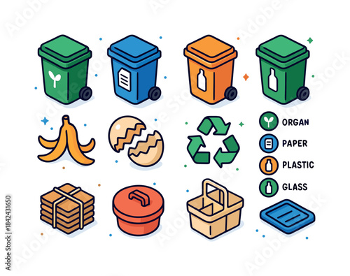Colorful Waste Sorting Icons. Kitchen waste sorting. Colorful is