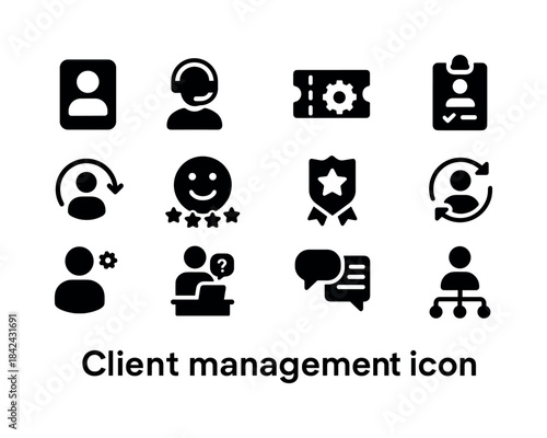 Client Management Icons. client management. Solid icon set of cl