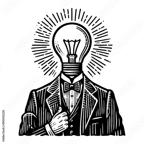 Man With Lightbulb Head And Suit Illustrates Innovative Idea And Insight