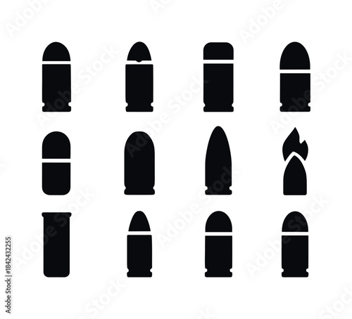 Ammunition Icons Grid. ammunition types. Solid icon set of ammun