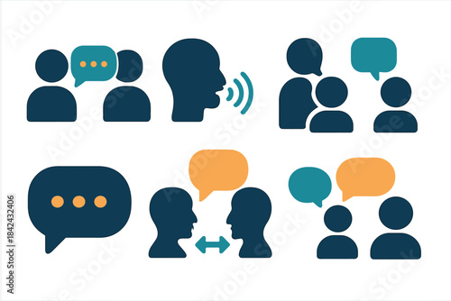Modern collection of icons for communication, dialogue, speaking, and group discussion
