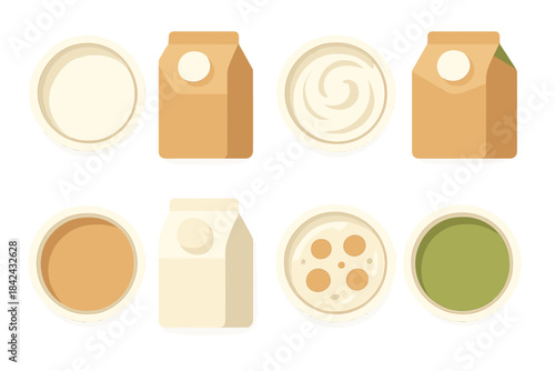 Assortment of dairy and plant based products including milk, yogurt, and cream