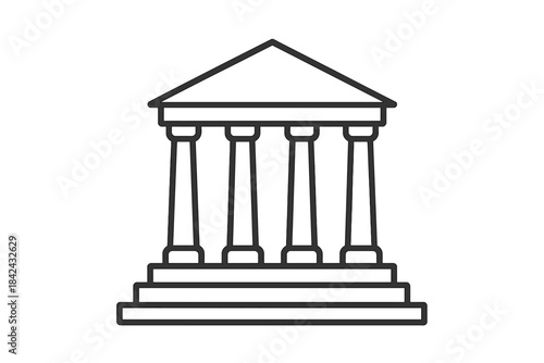 Architectural representation of a classical building facade featuring four columns and a pediment