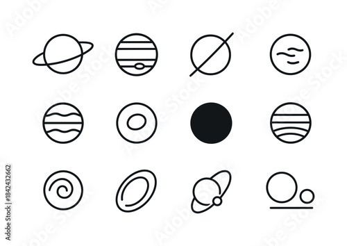 Gas Giants Icons. Gas giants. Line icon set of Gas giants: Satur