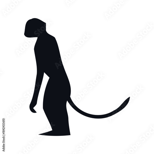 Abstract black monkey silhouette icon in a standing pose, a clean and minimalist vector graphic representing wildlife and primate animals for diverse design projects